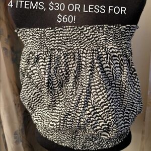 Anthropologie Black and White Smocked Blouse